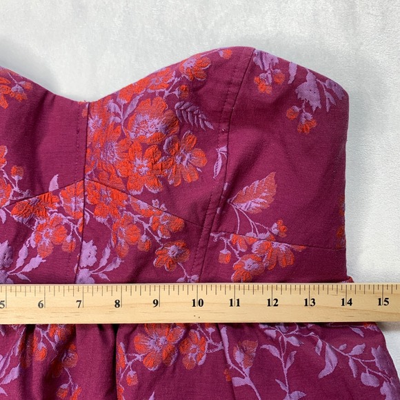 Free People Matilda Floral Strapless Mini Dress Smocked Back Bow Tie Purple Sz M - Picture 6 of 8